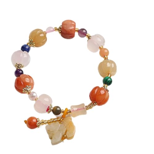 DLAZUM Bracciale Feng Shui Bracciale Feng Shui della Ricchezza Bracciale Pixiu Drago Antico di Giada 7 Gemme dei Chakra Distanziatore Pietra Naturale Perline di Zucca di Melone