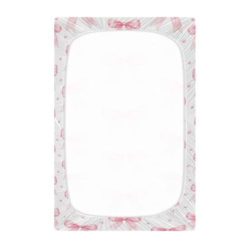 Image of Caikeny Fitted Crib Sheet for Boys Girls Coquette Polka Dots Pink Bow Baby Crib Sheets Bassinet Sheets Crib Mattress Bed Sheets for Toddler Newborn Infant 52 X 28 in