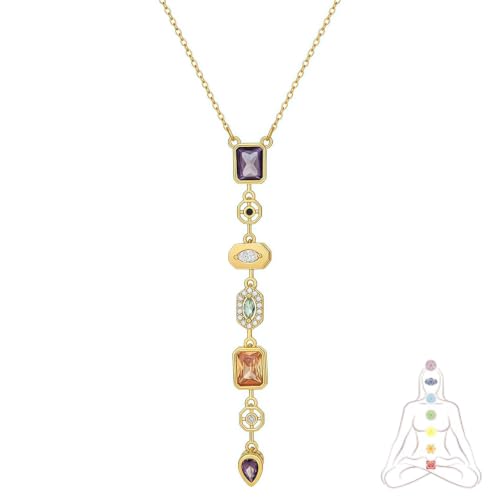 KHKINDPRO Seven Chakra Stone Pendant Necklace for WomenHealing Natural Stone Crystals 7 Chakra Necklaces Inspirational Gifts for Women Gemstone Jewelry Gifts for Mother (7se 01)