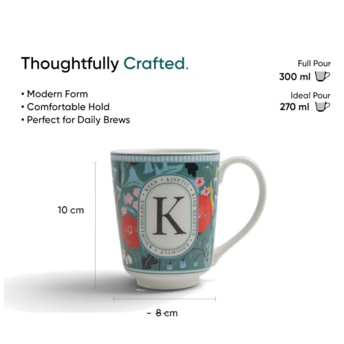 Image of Shay Alphabet Mug 300ml, Letter K Printed Coffee Mug for Girls, Boys, Friends | Ceramic Mug |Glossy Finish | Ceramic Coffee Cup | Porcelain | Microwave Safe (Alphabet Mug - K)