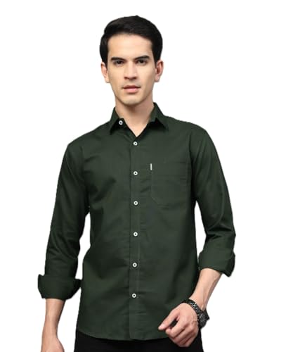 Image of Majestic Man Solid Cotton Casual Shirt - Slim Fit, Full Sleeves, Premium Button Closure