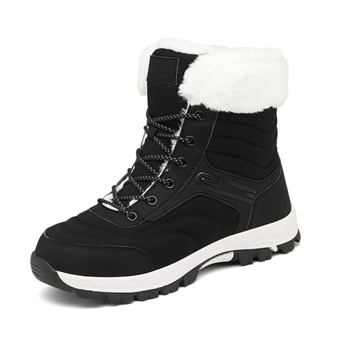 Generisch Botas de invierno con aislamiento térmico, forradas cálidas, de corte medio, para senderismo al aire libre, para clima frío, Negro , 37 EU