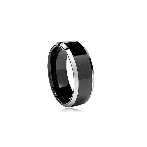 Mysticdrop 8 mm Black Beveled Engraved & Nature Edged Tungsten Wedding Band