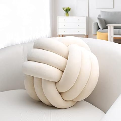 XHJRI Soft Knot Ball Pillows， Round Ball Cushion Pillows, Kids Room Decoration Plush Pillow Girl Photography Props， Throw Knotted Pillow Handmade (Light Khaki, 8.6 Inch) Cover