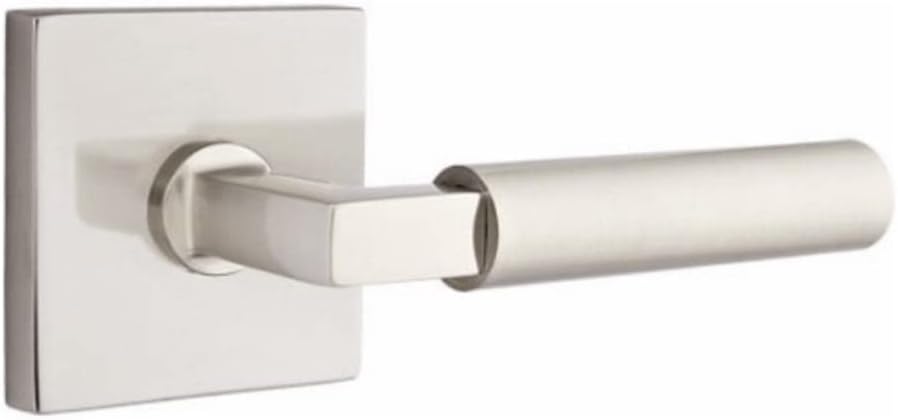 Square Rosette Door Set with Hercules Levers Right Hand Passage in Satin Nickel