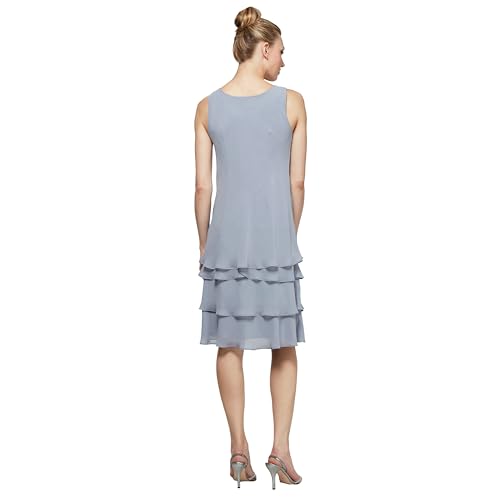 Image of S.L. Fashions Women's Mother of The Bride Tiered Jacket Dress with Shoulder Embellishment