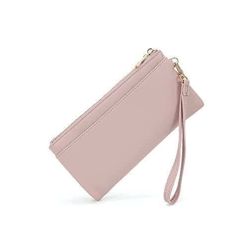 Earnda Thin Wallet Keychain Wristlet For Women Credit Card Holder Organizer Large Ladies Travel Clutch Purse Pink #TOP2