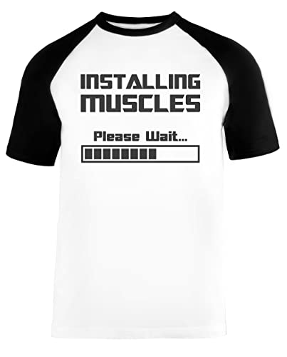T-shirt baseball unisex muscles please wait blanc et noir