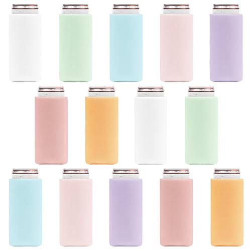 Image of Slim Can Cooler Sleeves (14-Pack) Soft Insulated Slim Can Coolers for White Claw Seltzer & Slim Beer - HTV Blanks for Vinyl Projects - Skinny Can Koolies Bulk - Tall Can Koolie - Can Cozy for Slim Can