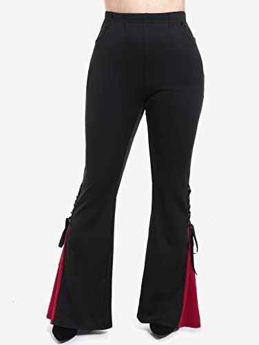 ROSE GAL Womens Plus Size Gothic Lace Up Two Tone Godet Hem Pull On Flare Pants2