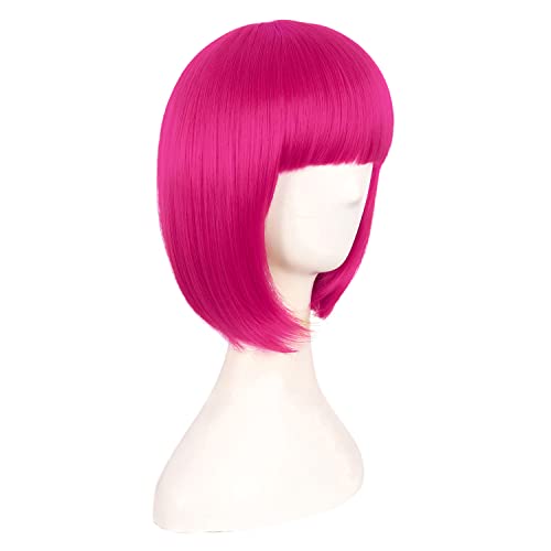 MapofBeauty Peruca de 30 cm Fashion Lady Short Sintética Lisa Lisa Lisa Bob (Rosa Choque)