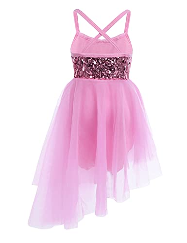 TiaoBug Kids Girls Sequins Ballet Tutu Dress Shiny Sparkle Ballerina Dance Costumes Gymnastics Leotard Dress Pink Sequins 3-4 - Thumbnail 2