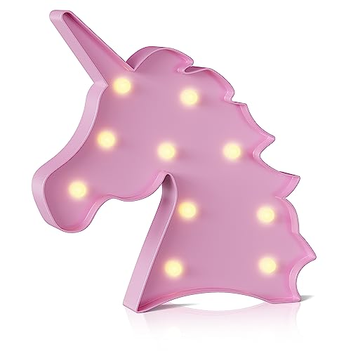 Ganrami Pink Unicorn Night Light for Kids, Battery Powered, Party and Birthday Decorations for Girls, Room and Wall Decor