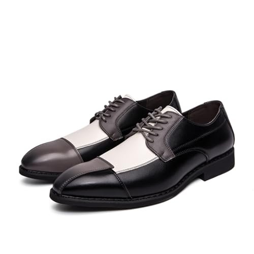 Men’s Oxford Dress Shoes - Full Grain Leather Suede Panels, Laser-Cut Patchwork, Lace-Up with Non-Slip Sole for Business & Tuxedo Events