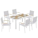 Outsunny Conjunto de Mesa y Sillas Jardín de 7 Piezas, Blanco