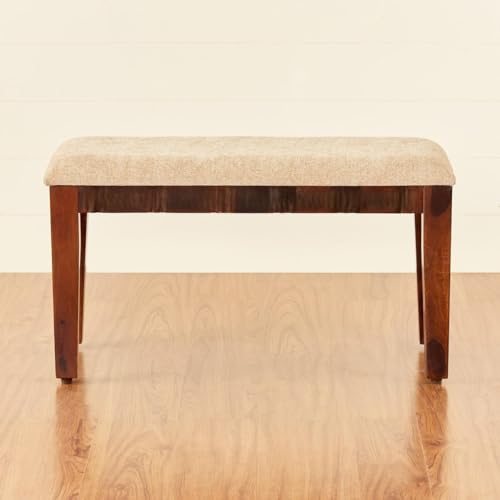 Image of Solid Sheesham Wood Cushioned Living Room Benches, Wooden, Upholstered Wooden Seating Bench for Home & Office l