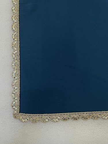 Image of SATAZ Women's Ready To Wear Teal Blue Satin Silk Saree Scalloped Border Readymade Stitched With Unstitched Blouse