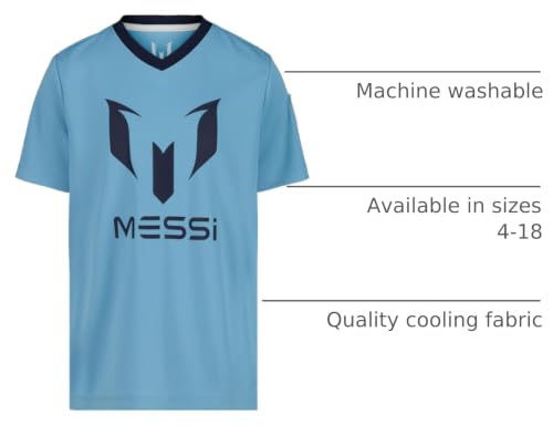 Image of Messi Boys' Lifestyle Short Sleeve Top, Loose-fit V-Neck Shirt with Logo, Comfortable
