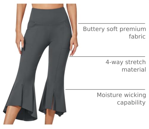 Image of G4Free Capri Pants for Women Stretch Yoga Dress Pants with Pockets Ruffle Bell Bottom Athletic Work Leggings