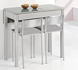 URBANO-ACTUAL KITKAY Mesa de Cocina Petra Extensible con 1 ala caída de 90x50 cm. - Muestra Cristal Gris