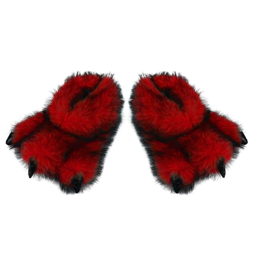 GREUS Fluffy Monster Claw Slippers for Men Women Plush Faux Fur Home Indoor Slippers Winter Warm House Shoes Funny Dinosaur Paws Couple Dress up Footwear Gift