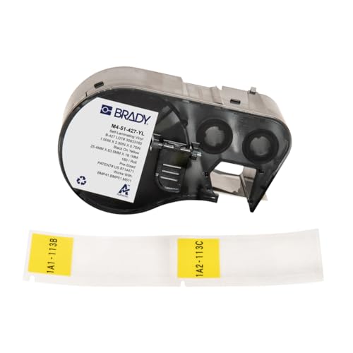 Brady Étiquettes en vinyle auto-protégé étiqueteuses BMP41/BMP51/BMP53/M511 - 180 Étiquettes imprimables adhésives - Noir sur jaune, transparent (25,40 mm (l) x 63,50 mm (H)) - M4-51-427-YL