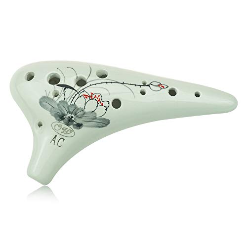 OcarinaWind Hand Painting 12 Hole Ocarina, Alto C Ocarina,Ceramic 12 Hole Ocarina (Hand Painting Lotus)