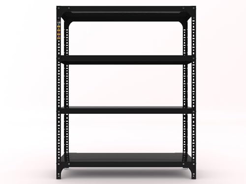 Image of Iron Metal Storage Rack for Home & Kitchen | Adjustable 4 Shelf Industrial Shelving Unit | Heavy Duty Space Saving Organizer Rack | Black | 09D x 29L x 36H Inch