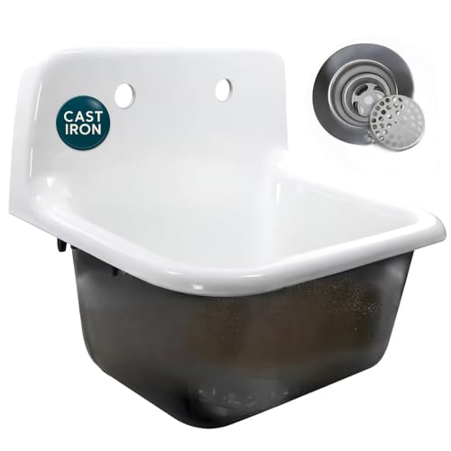 Highpoint Collection 20" Cast Iron Small Wall Mount Bathroom Sink & Drain
