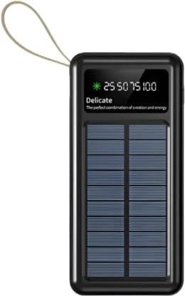 Solar Power Bank 15000mAh with LED Light, Built-in Cables (Lightning, Type-C, Micro USB, USB), Portable Charger for Smartphones & Tablets
