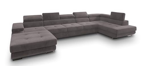 Masseno Ecksofa TORIVA R-S mit Schlaffunktion U-Form, Sofa mit Bettkasten, Wohnzimmersofa, Couch, Soffa, Bettsofa, Couchgarnitur- Wrzosowy, Monolith 62