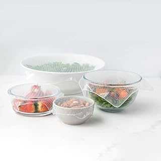 CUQOO Silicone Stretch Food Covers 4 Pack  BPA-free Reusable Silicone Lids Food Covers | Airtight & Leakproof Food Storage Covers | Dishwasher & Microwave Safe Kitchen Gadgets | Adjustable Dish Lid
