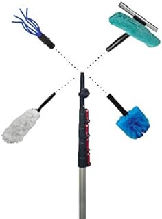 Rikans Cleaning Kit Includes 12 Foot Extension Pole & 4 Attachments, Light Bulb Changer , Window Squeegee & Washer, Cobweb Duster, Microfiber Feather Duster and Cleaner.