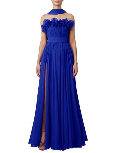 Jorshiman Women's Formal Dress with Shawls 3D Flower Bridesmaid Dress Long A Line Wedding Guest Dress