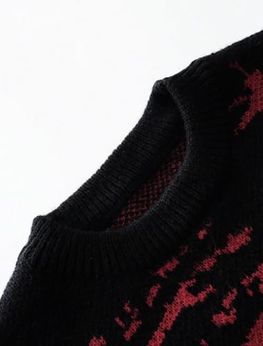 ZAFUL Men's Hip Hop Casual Sweater Crew Neck Baggy Distressed Holes Vintage Starry Sky Pattern Pullover Knitwear Sweater3