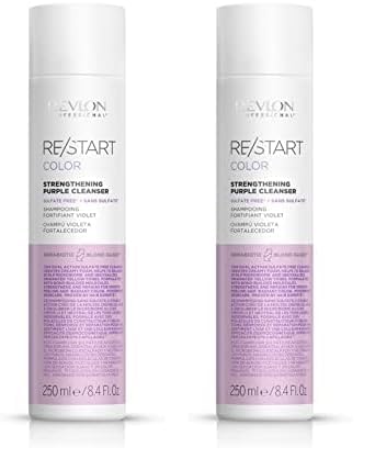 REVLON PROFESSIONAL RE/START COLOR Champú Violeta Fortalecedor, Anti-Tonos Cálidos, Champú Para Cabellos Rubios, Blancos o Decolorados, Elimina Tonos Naranja, 250ml (Paquete de 2)