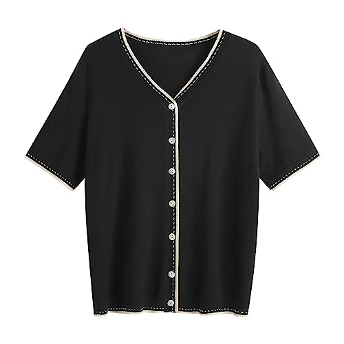 Teen Girls Short Sleeve Cropped Cardigan Summer Cute Sweaters Lightweight V-Neck Button Down Bolero Short Shrugs Tops