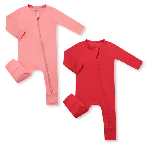 Image of HAPIU Unisex Rayon Made from Bamboo Baby Rompers with Cuffs, 2 Way Zipper YKK, Footless Pajamas Jumpsuit
