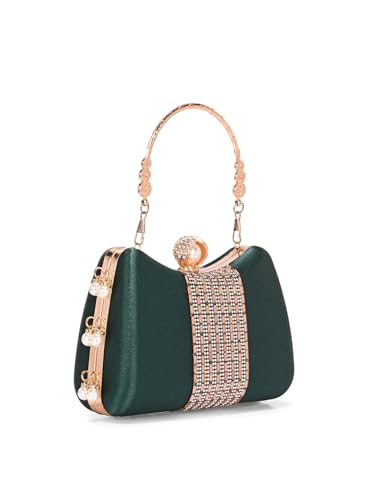 Image of TOOBA Handicraft Women's Beautiful Bling Box Clutch Bag | Evening Bag, Bridal Purse & Party Handbag | Wedding & Special Occasion Clutch (Chatai Side Pearl)