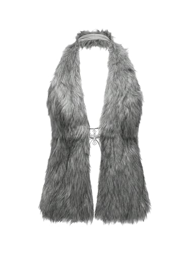 WDIRARA Women's Faux Fur Halter Vest Sleeveless...