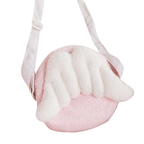 Ceyka Pink Cute Cartoon Angel Wings Mochila cómoda al tacto de felpa corta Mini bolso bandolera Cover