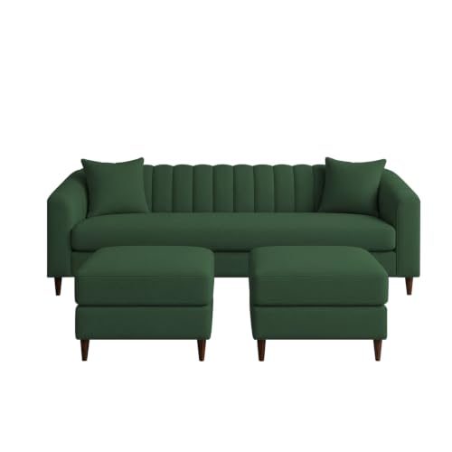 Image of Doraldo 3 Seater Sofa Set with 2 Ottoman for Living Room (Green) Premium Fabric Sofa