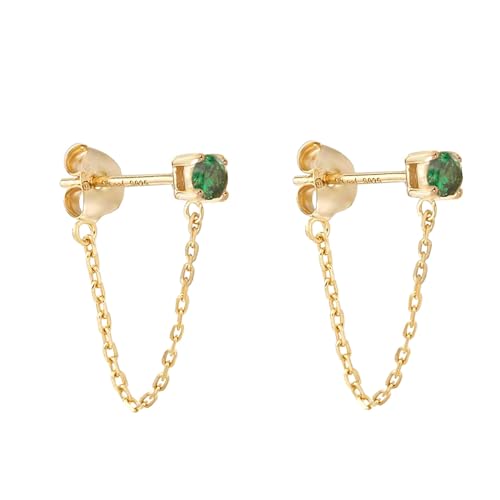 S.Leaf 925 Sterling Silver 18Karat Gold Plated Chain Earrings for Women Hypoallergenic Cubic Zirconia Tassel Drop Dangle Stud Earrings Bridesmaid Gifts Best Friend Birthday Gifts for Women Trendy Birthstone