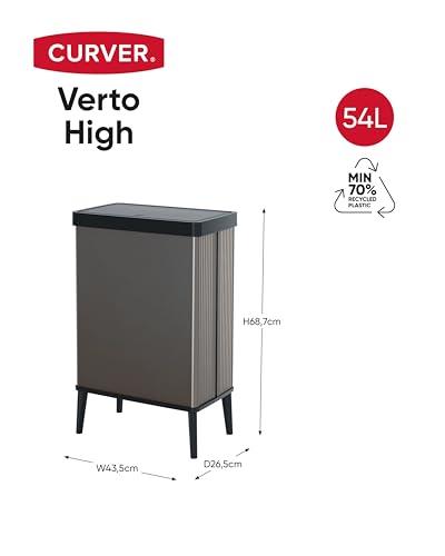 CURVER Verto 54L High Waste Bin, Push Lid, Sleek Design, Easy Assembly, Recycling Friendly, Pearl Grey - Image 11