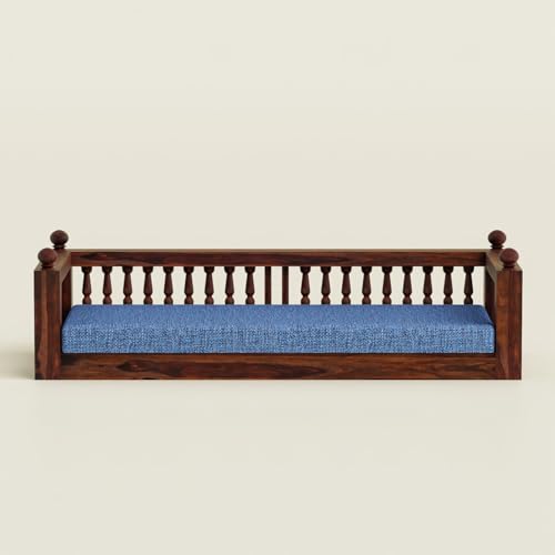 Image of Wooden Swing for Balcony | Sheesham Wood 3 Seater Jhula with Cushion, Heavy Duty Hanging Sofa Bench for Living Room, Indoor Traditional Indian Wooden Swing | Walnut Finish