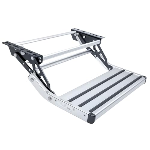 RVSNAIL RV Steps, 1-Step, Manual Retractable RV Steps, 400 LBS Load Capacity, Foldable Aluminum Alloy Camper Steps, Thickened Steel Plate Trailer Steps, Non-Slip Design, Ideal for RV, Trailer, Camper