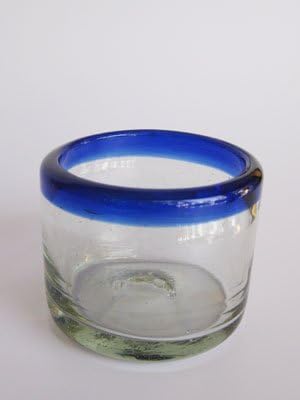 Cobalt Blue Rim 4 oz Mezcal Sipping Glasses (set of 6), Recycled Glass, Lead-free, Toxin-Free (4oz Mezcal Sipping)