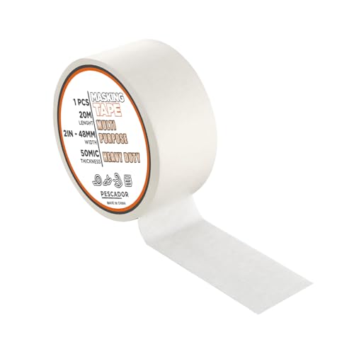 PESCADOR Premium Masking Tape 2 X21.8 Yds General Purpose Paper Tape For Painting Marking Gardening Artworks Schools Office Automotive Factory Industrial Uses (1 Count 2 in. X 20 Meter)