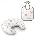 Pack Cojin de Lactancia + Babero para una Correcta alimentación -Cojin Lactancia Multiposicional con Relleno y Muy Suave al Tacto-Almohada Lactancia para Bebes 100% Algodón-Cojin Bebe Unisex
