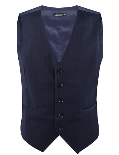 Image of Alizeal Mens Pinstripe Business Vest Formal Fit